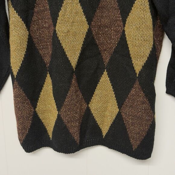 Vtg Mathias Metallic Collared Diamond Argyle Pattern Sweater USA Made Women M - Picture 3 of 11